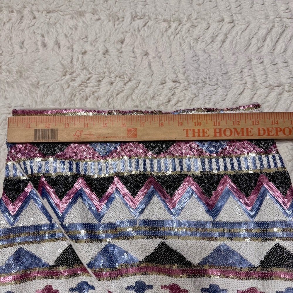 Bebe Sequin Geometric Tulip Mini Skirt Multi Color Festival Party Sparkle small - Picture 3 of 5